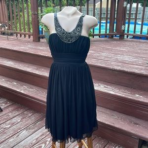 D.B. Studio Size Small Beaded Front Black Dress Flowy Back Zip- Homecoming
